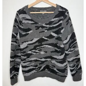 Barefoot Dreams CozyChic Seaside Pullover Sweater Small Black Gray Camo Lounge S
